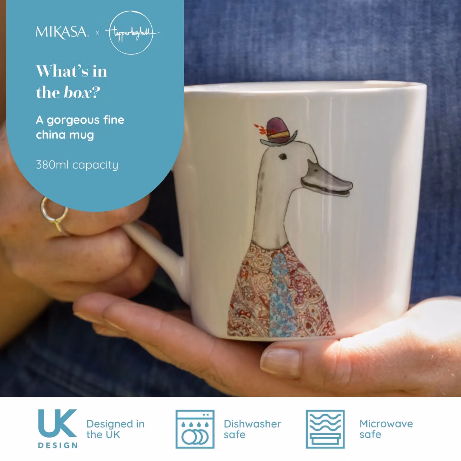 Mikasa Tipperleyhill Bone China Mug, Duck Design, White and Multicolour, 380 ml – 5