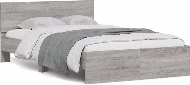 Berkfield Home Modern Bed Frame with Headboard, LED Under-Bed Lighting and USB Charging Port, Grey Sonoma, W: 140 cm, D: 200 cm