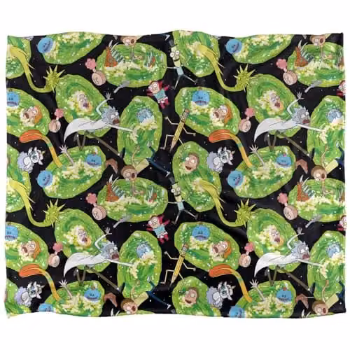 Rick & Morty Portal Mayhem Super Soft Microfibre Throw Blanket, Multicolour, W: 152 cm, D: 127 cm – 1