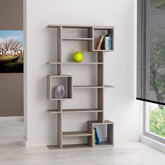 Decortie Soto Modern Freestanding Bookcase Display Unit in Grey and Brown