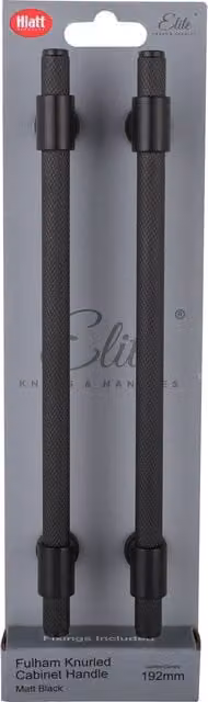Pack of 2 Fulham Knurl T Bar Cabinet Handles in Matt Black, 19.2 cm