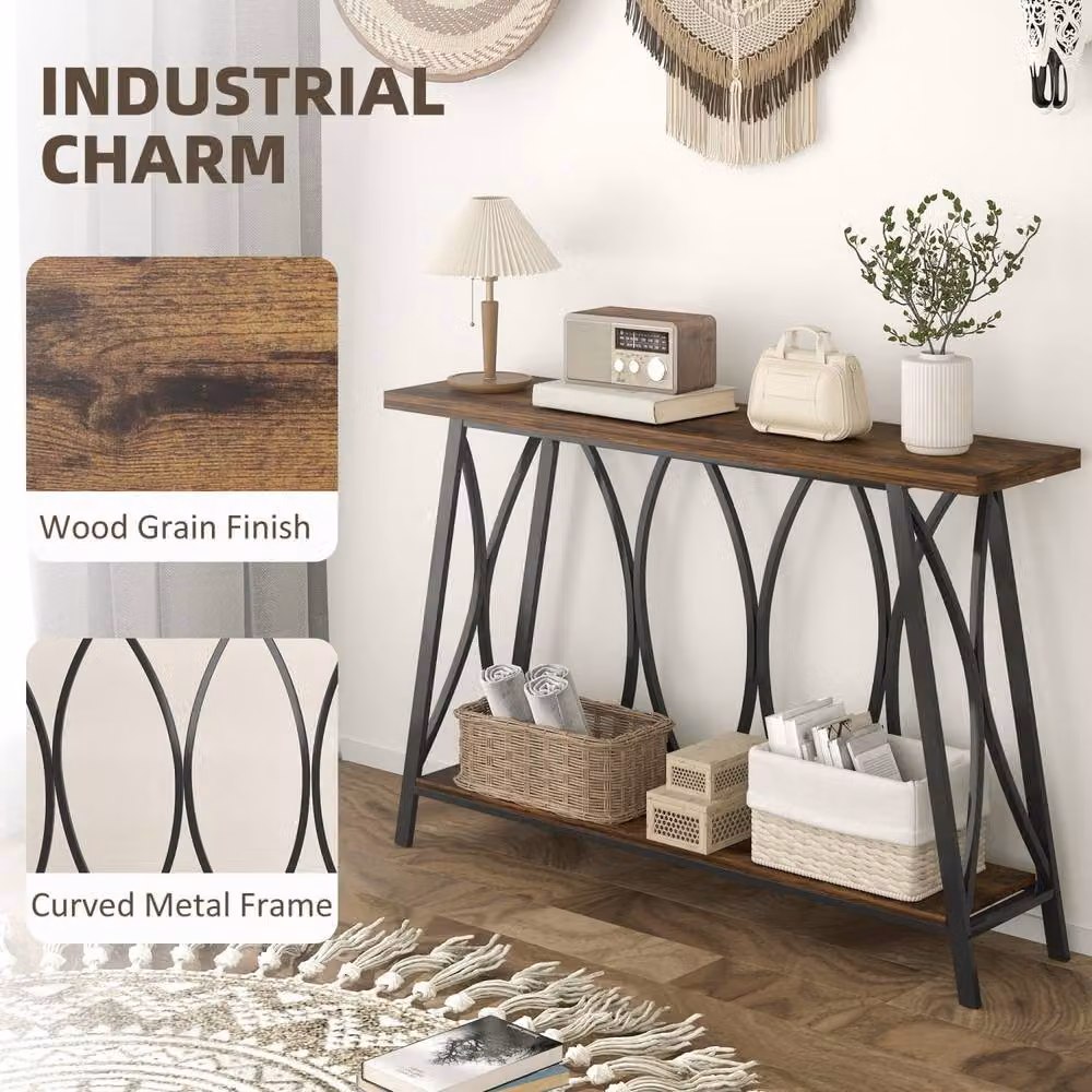 Wyld Haus Raneve Industrial 2 Tier Console Table, Brown and Black, W/D/H: 120 x 30 x 80 cm – 5