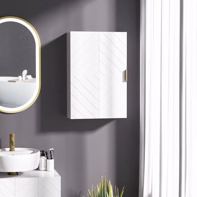 Kleankin Modern White Wall Mounted Bathroom Cabinet with Internal Shelves and Hinged Doors