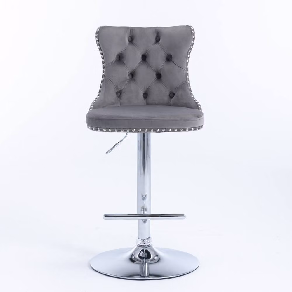 Modern Home Touch Set of 2 Grey Velvet Adjustable Swivel Bar Stools with Chrome Base – 5