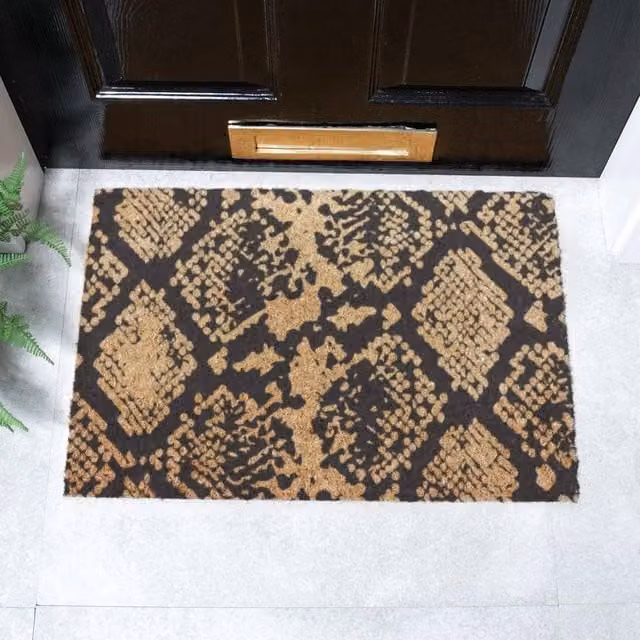 Artsy Mats Snake Print Coir Doormat in Black, W: 60 cm, D: 40 cm – 1