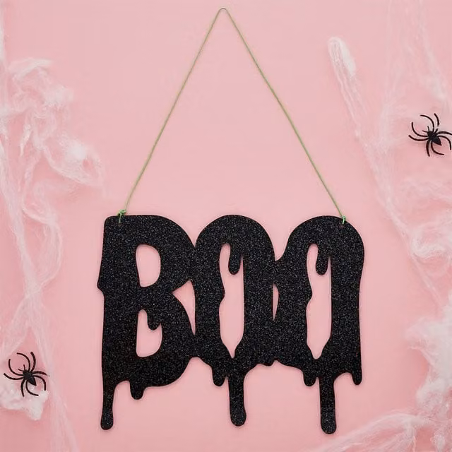 Club Green Halloween Boo Black Glitter Acrylic Hanging Sign W: 25 cm, H: 20.5 cm – 1