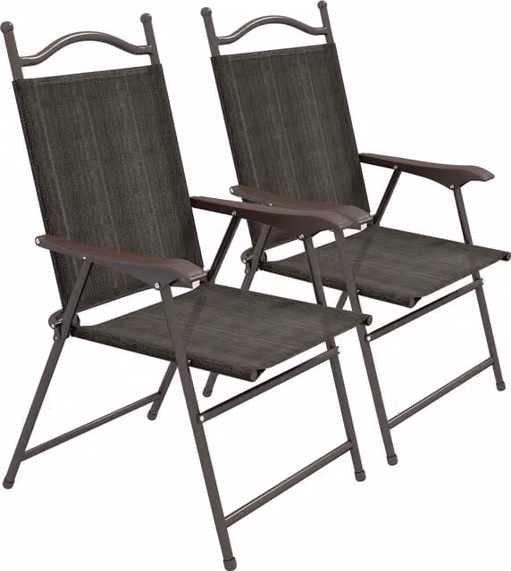 Outsunny Folding Chair Set with Armrests and Brown Textilene Mesh Fabric Seat