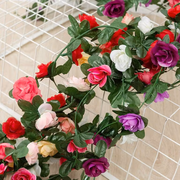 YnysTec Pink and Multicolour Artificial Silk Rose and Ivy Leaf Garland Vine for Wedding and Party Decor