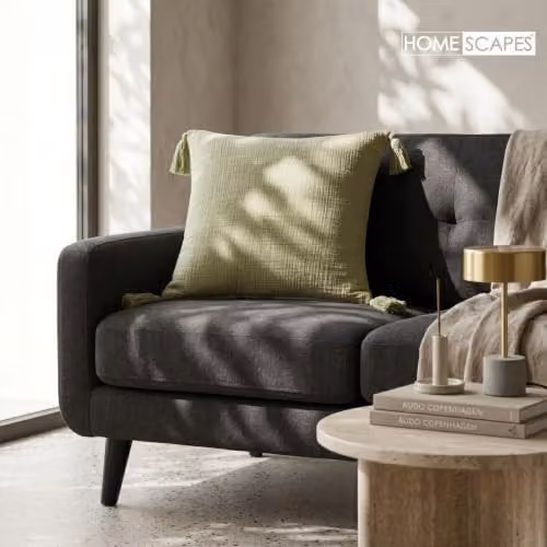 Homescapes Sage Green Muslin Cotton Square Cushion with Removable Cover, W/D/H: 45 x 45 x 45 cm – 7