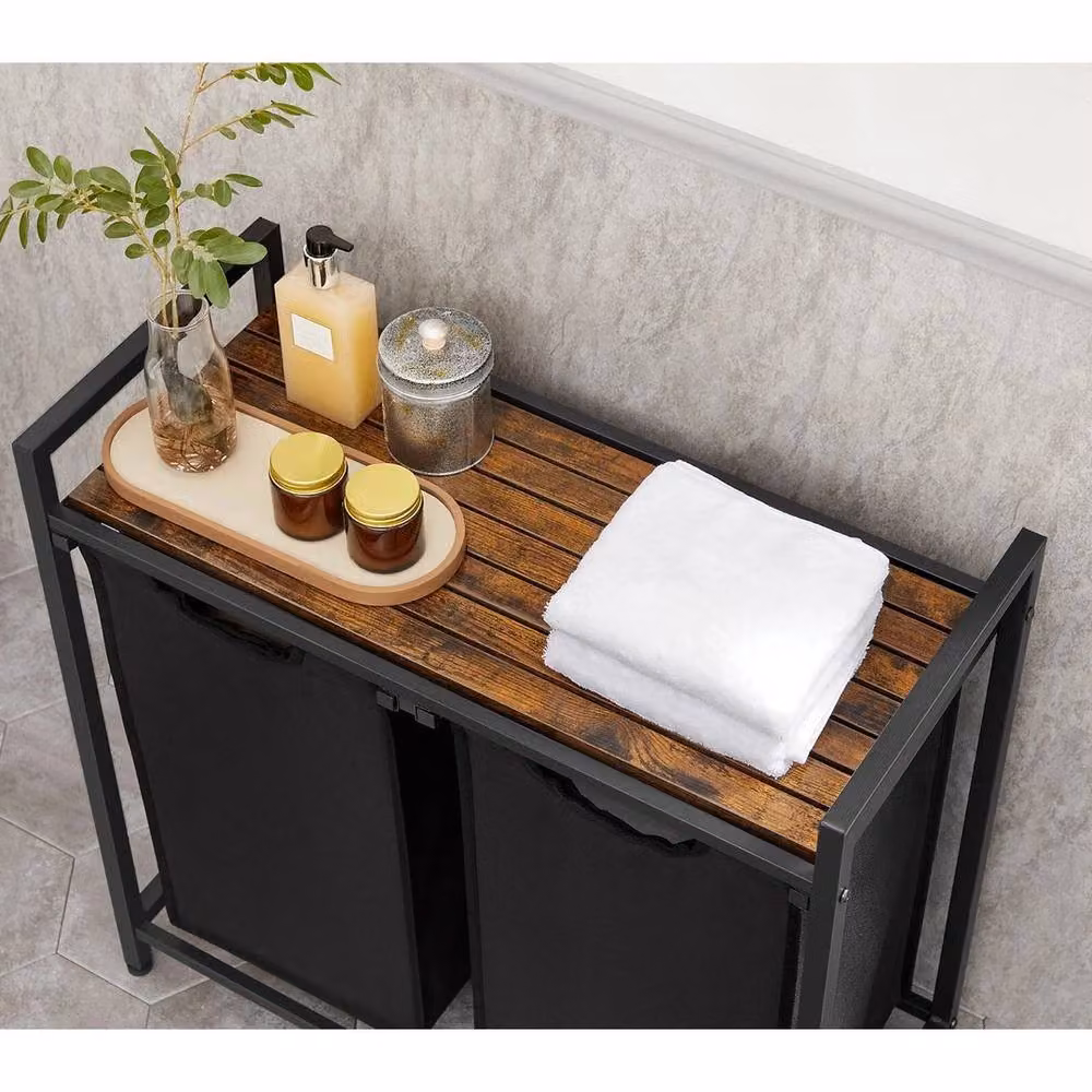 Kelvenix Black Dirty Laundry Basket with 2 Compartments and Removable Bag – 3