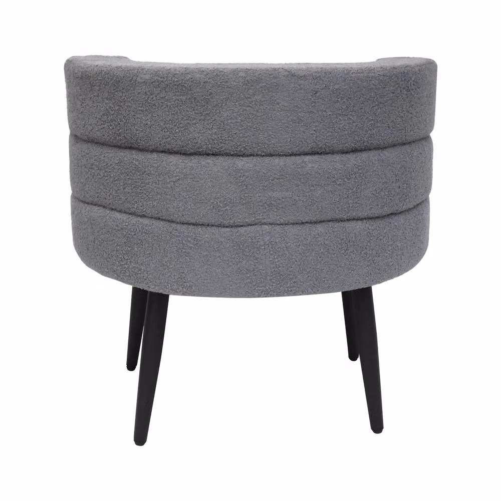 Alivio Grey Bouclé Fabric Accent Chair with Curved Backrest and Solid Wood Legs – 3