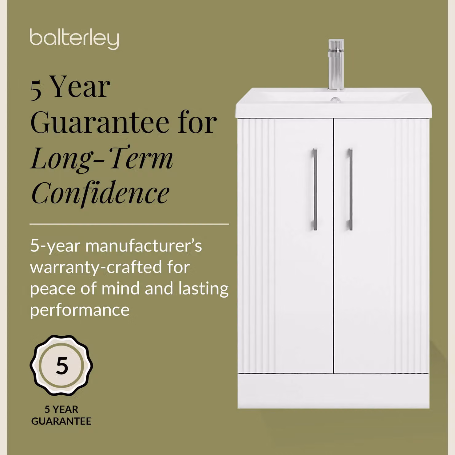 Balterley Floor Standing 2 Door Vanity Unit with Mid-Edge Basin, Satin White, W/D/H: 50 x 50 x 85 cm – 2