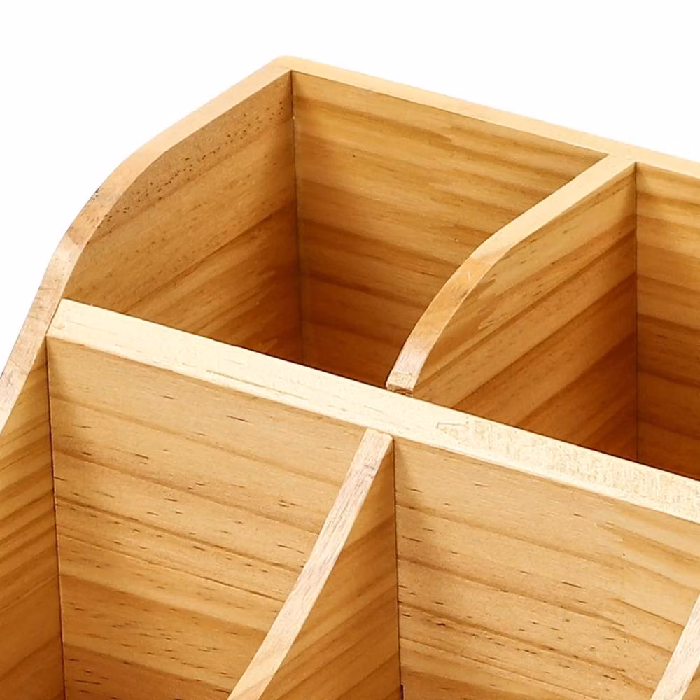 VOGREX Pine Wood 9 Compartment Condiment Storage Organizer in Beige – 3