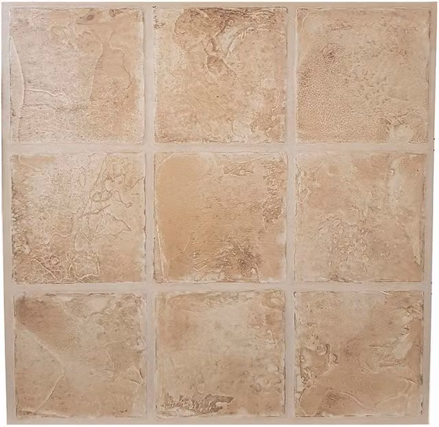 YoL Marbled Stone Look Rustic Vinyl Floor Tiles in Beige and Yellow, 48 Pack