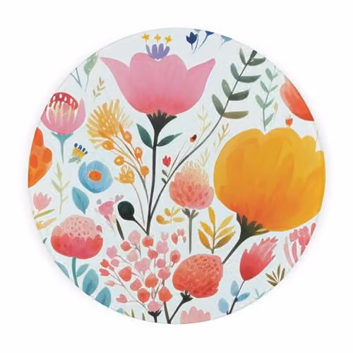 Purely Home Round Glass Worktop Protector with Non-Slip Feet, Multicolour Floral, W/D: 30 x 30 cm