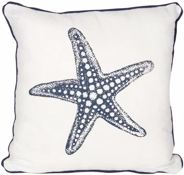 KDMK Nautical Starfish Square Cushion, White and Blue, 35 x 35 cm