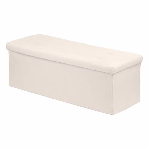 Harbour Housewares Foldable Bouclé Storage Ottoman Bench in Beige/White, W/D/H: 111 x 37 x 39 cm