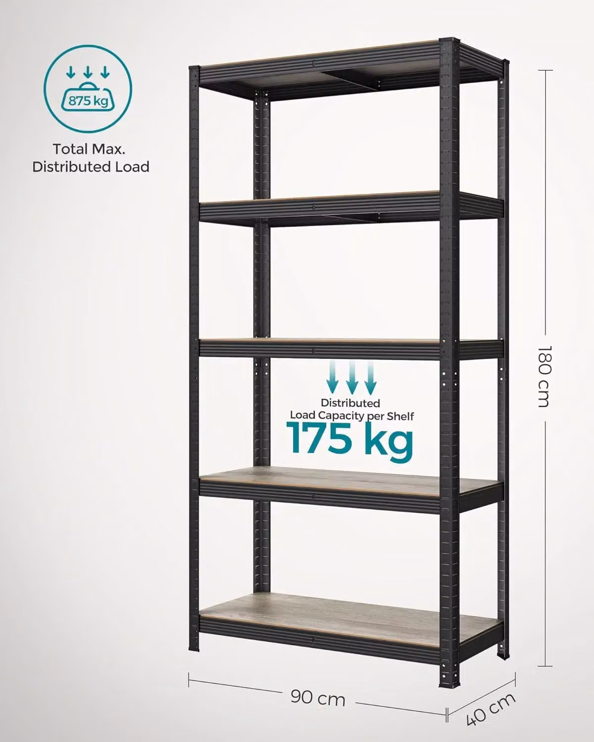 SONGMICS Heavy Duty Steel Shelving Unit with 5 Tool Free Tiers in Beige, H 180 x W 90 x D 40 cm – 2