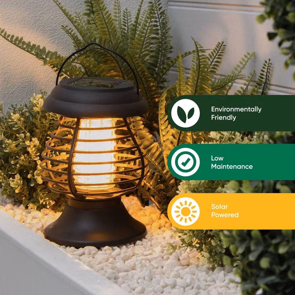 Gardenwize 2-in-1 Solar Powered Yellow Flame LED Lantern and Bug Zapper in Black – 7