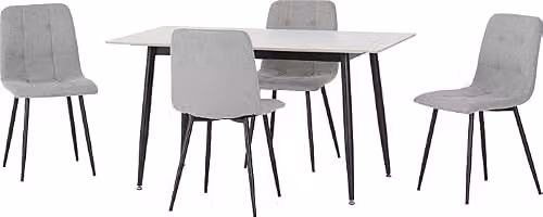 Seconique Modern Rectangular Dining Set with 4 Upholstered Chairs in Grey