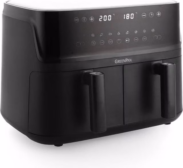 GreenPan Switch Dual Air Fryer with 10L Capacity and PFAS-Free Drawer in Black