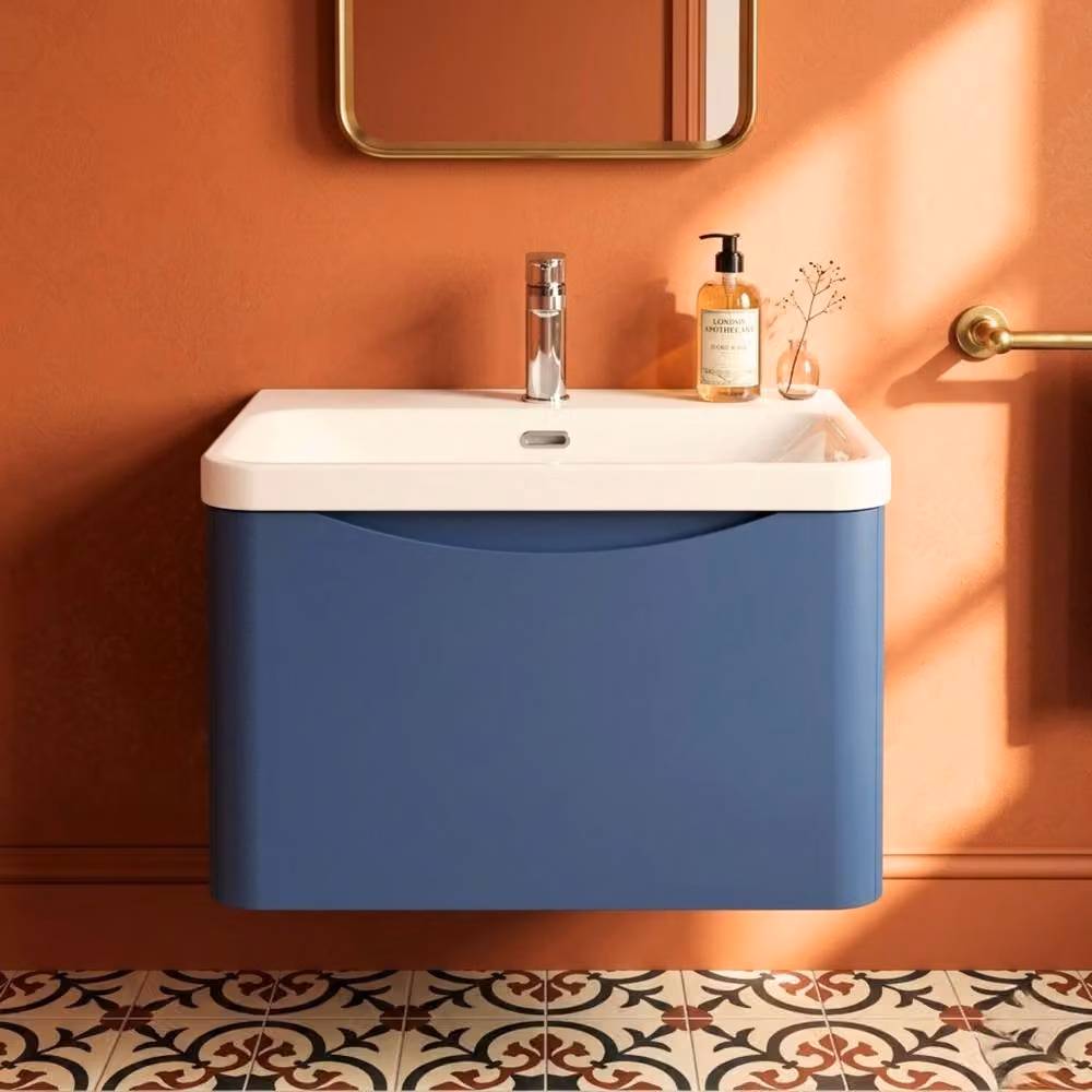 Balterley Arch Wall Hung 1-Drawer Bathroom Vanity with Ceramic Basin, Blue, W: 60 cm – 5