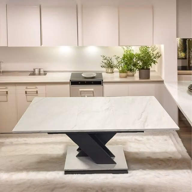 Furnold Modern Extendable Rectangular Dining Table with Faux Marble Effect in Grey and White
