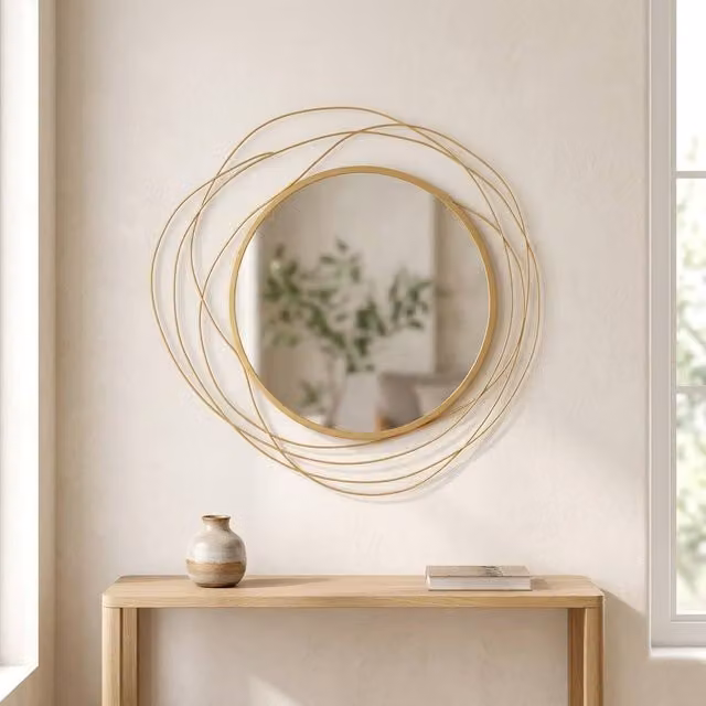 STILVORA Modern Round Gold Wall Mirror with Hanging Kit, Diameter: 65 cm – 1