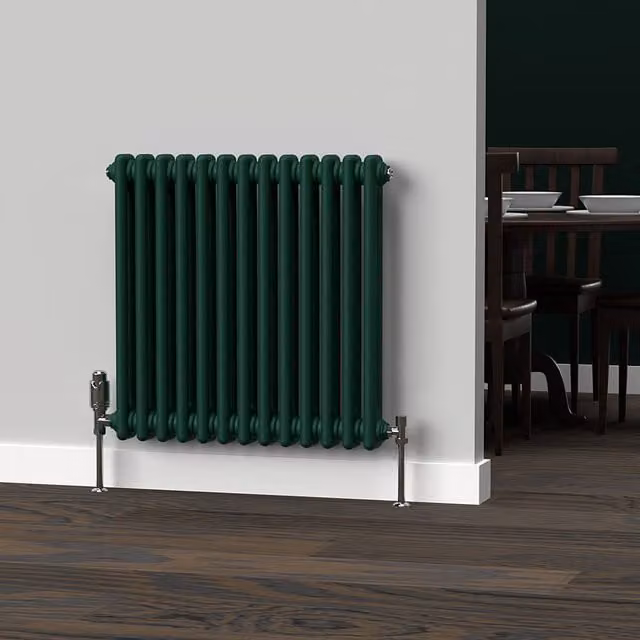 Lux Heat Horizontal 2 Column Steel Radiator in Green, W: 60.5 cm, H: 60 cm