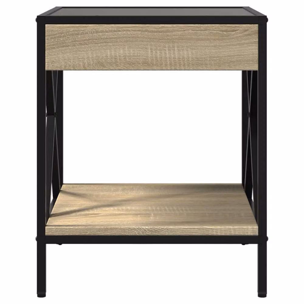 Berkfield Home Infinity LED Decorative Bedside Table in Natural Sonoma Oak, W/D/H: 40 x 40 x 49 cm – 4