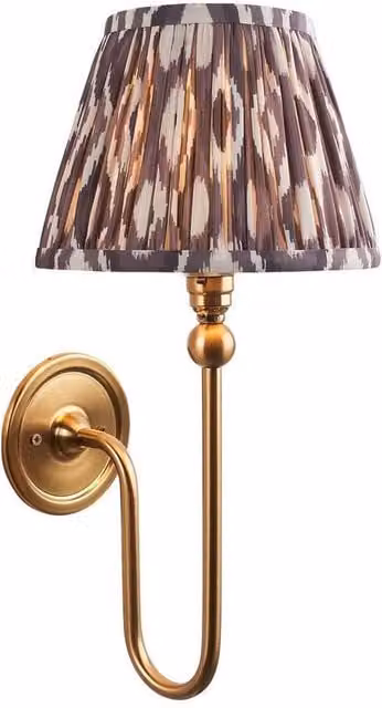 Netlighting Santiago Wall Light with Grey Fabric Ikat Shade and Brass Details, Diameter: 20 cm, B22 – 1