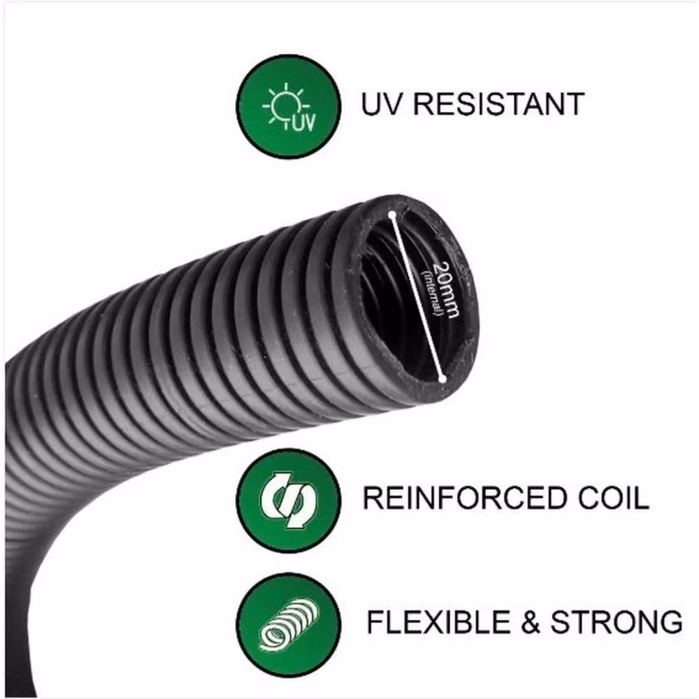 FLAVORA Flexible Water Butt Connection Hose, Black, 25mm – 6