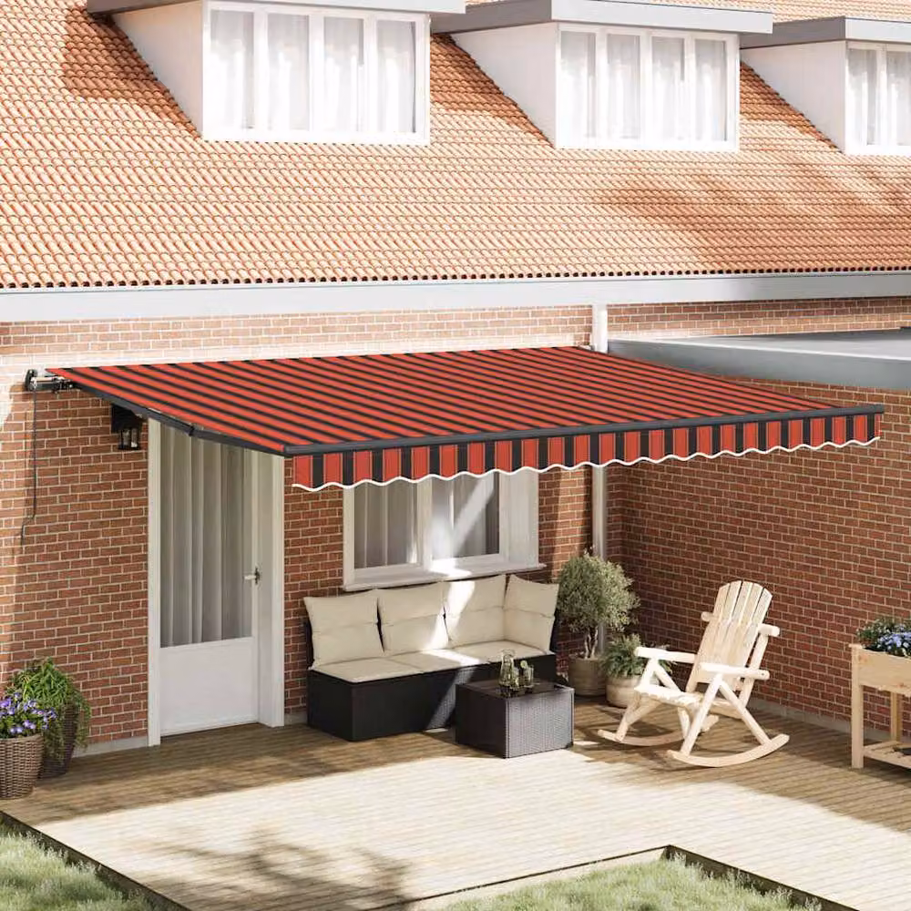 Berkfield Home Manual Retractable Wall-Mounted Awning in Orange and Brown, W: 450 cm, D: 350 cm – 2