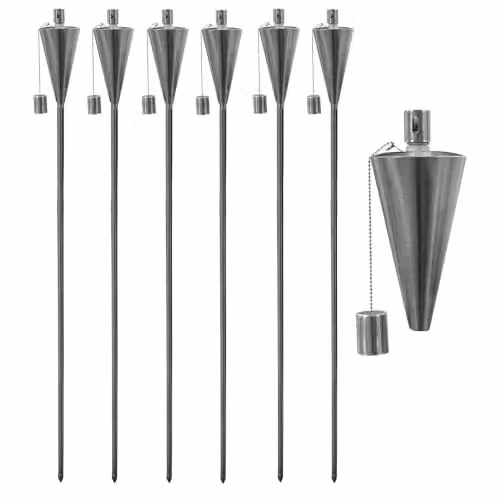 Harbour Housewares Metal Cone Garden Torches in Silver, Pack of 6, Height: 146 cm – 1
