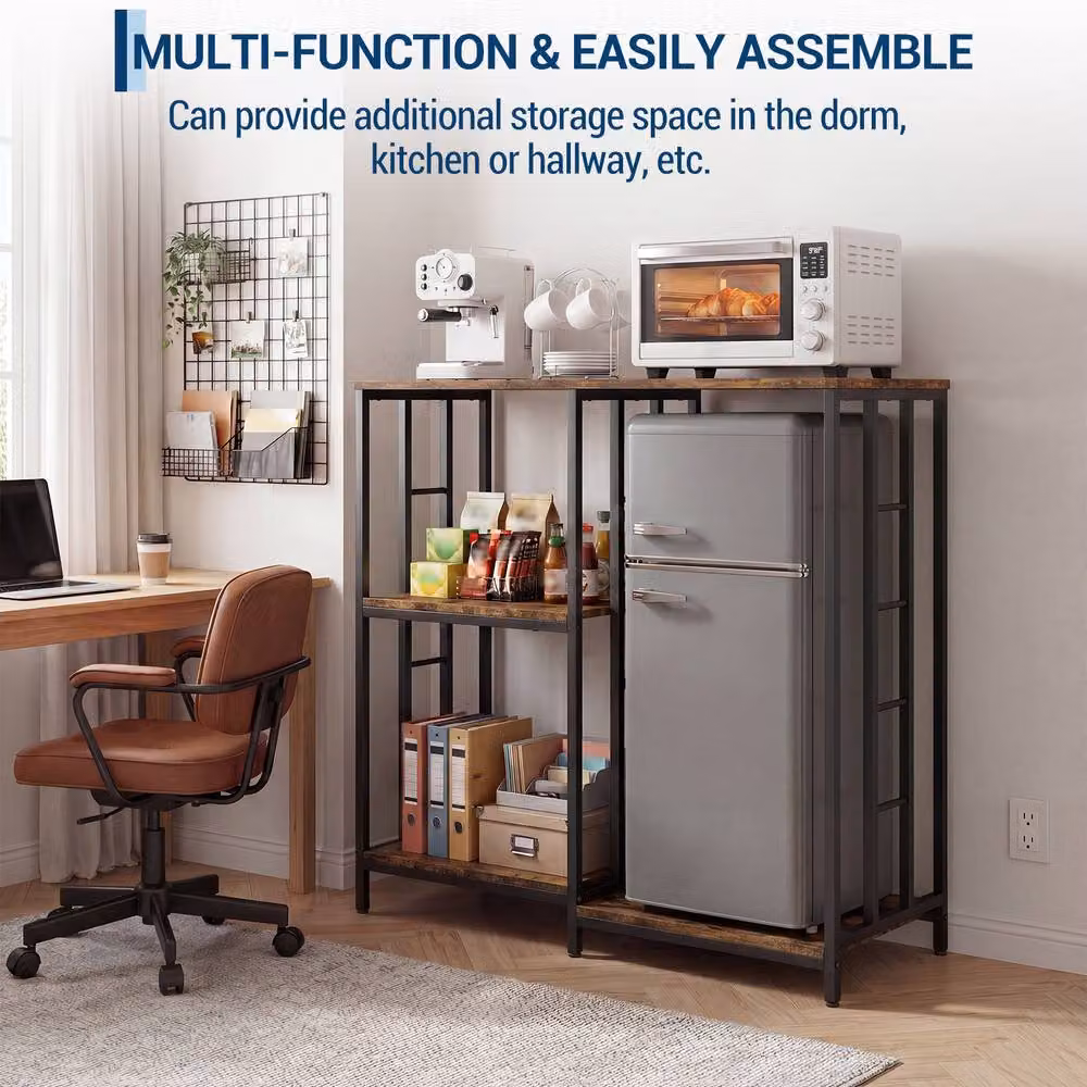 London Boutique 3-Tier Baker's Rack, Brown Coffee Bar and Microwave Stand Kitchen Storage Shelf – 3