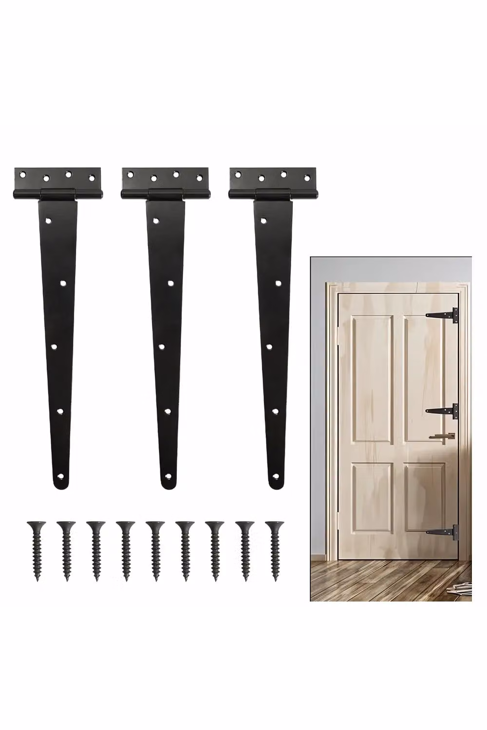 Living and Home 3-Piece Heavy-Duty 180-Degree T-Hinges for Wooden Doors and Gates, Black, 35 cm – 3