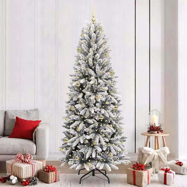 Berkfield Home Green Artificial Christmas Tree with 300 White LEDs, W/D/H: 93 x 93 x 240 cm