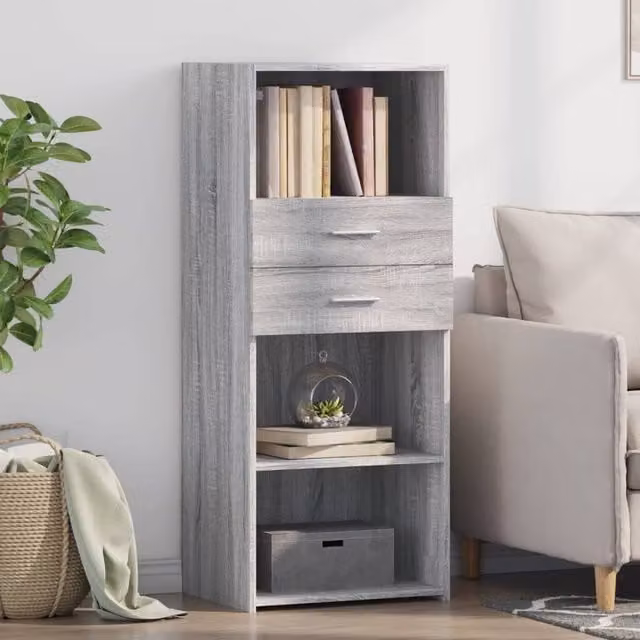 Berkfield Home Grey Sonoma Modern Highboard in Matt MDF, W/D/H: 50 x 42.5 x 124 cm