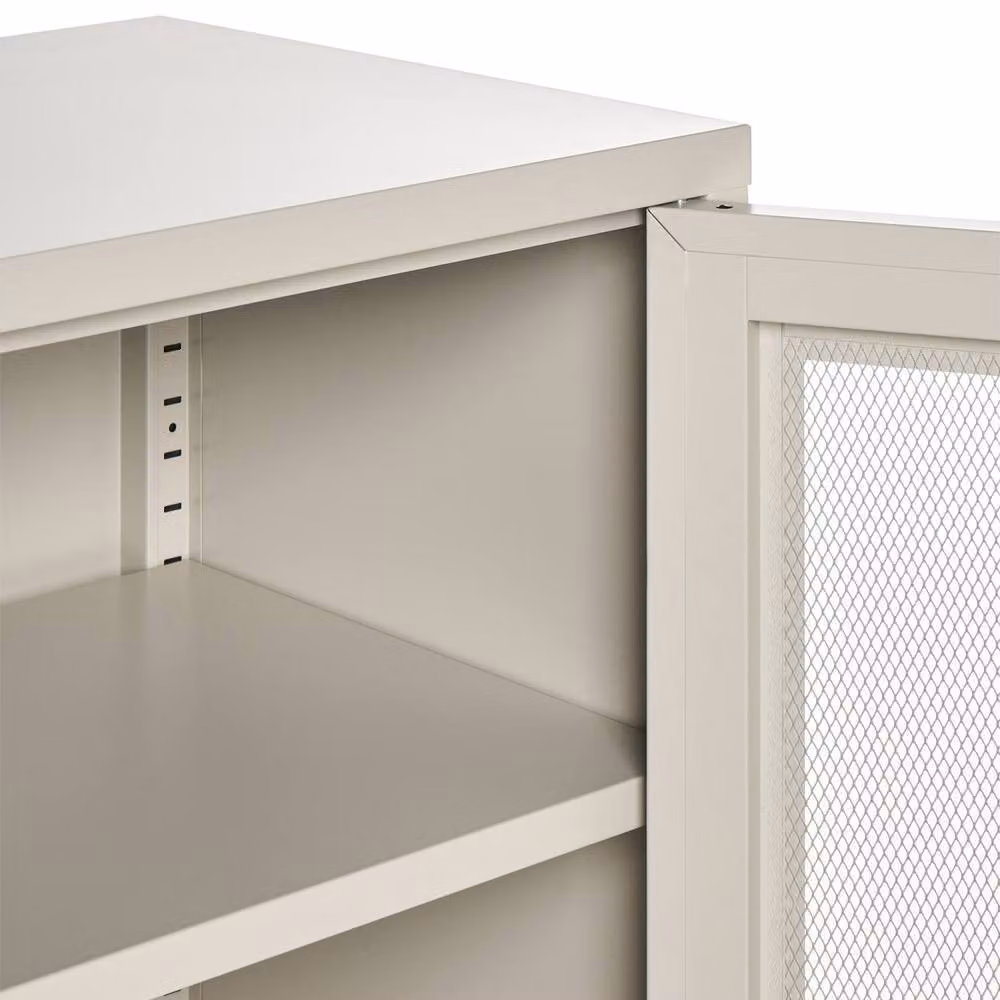 Wyld and Coco Industrial Office Cabinet in Matt Beige with 2 Hinged Glass Doors and Locks – 4