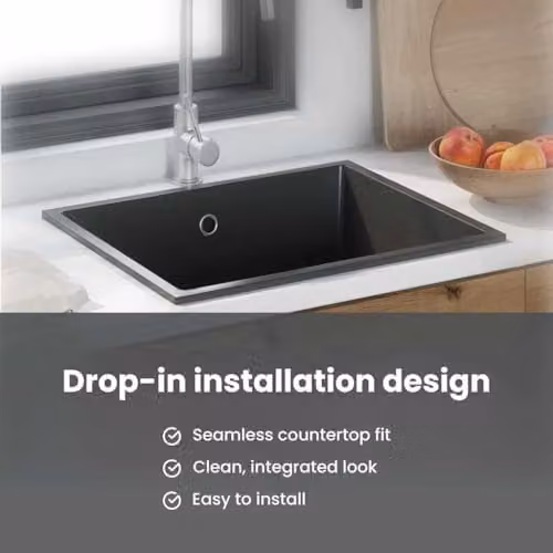 vidaXL Granite Composite Kitchen Sink, Grey, W: 38 cm, D: 44 cm, H: 20 cm – 5
