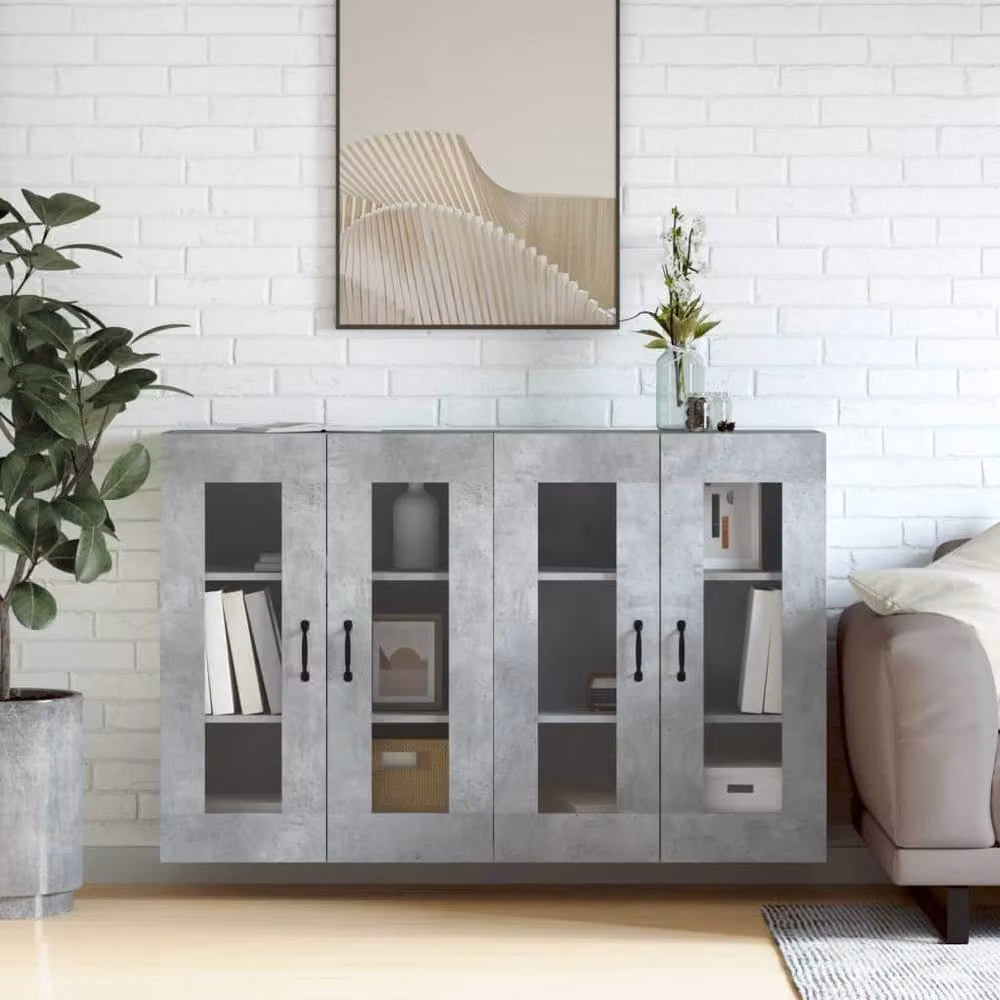 Berkfield Home Wall Mounted Cabinets, 2 Piece Set in Grey with Glass Doors – 2