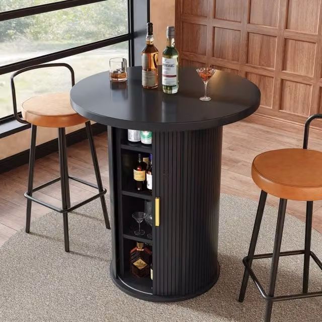 BTM Round Bar Table and Storage Cabinet in Black