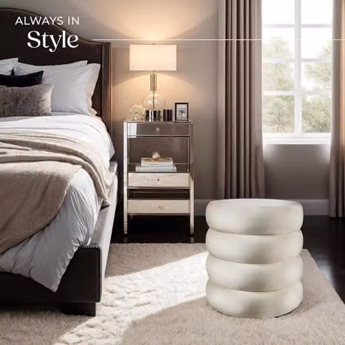 tectake Scandinavian Style Storage Ottoman with Bouclé Fabric and Removable Top Pad in White/Beige, W/D/H: 42 x 47 x 47 cm – 2