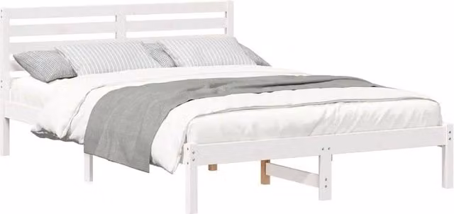 Berkfield Home Elegant White Solid Pine Wood Bed with Headboard W: 140 cm, L: 220 cm