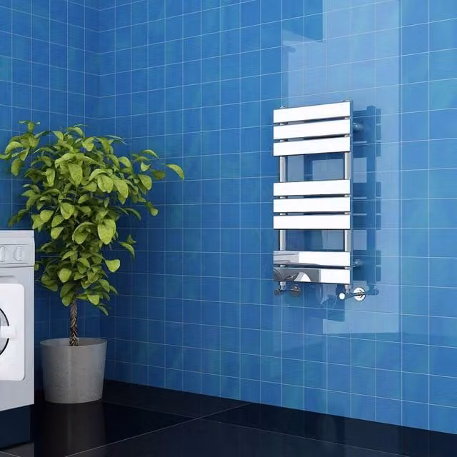 ERGOVEXA Silver Chrome Designer Flat Panel Bathroom Towel Rail Radiator H 80.0 cm x W 40.0 cm x D 1.47 cm – 1