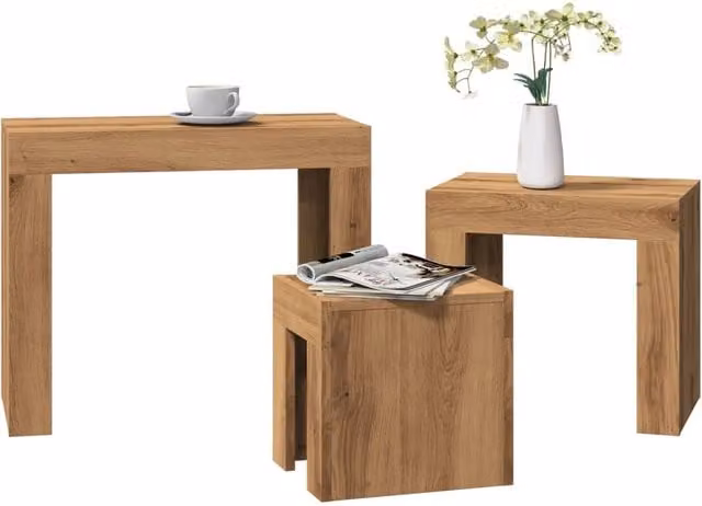 Berkfield Home Nesting Coffee Tables, 3 Piece Set in Brown Artisan Oak Engineered Wood – 1