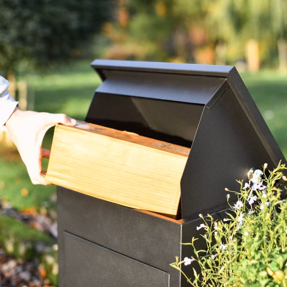 NESTLUNE Extra Large Lockable Metal Parcel Delivery Drop Box for Garden, Black – 2