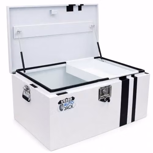 Autojack Heavy Duty Metal Steel Van Storage Safe and Site Tool Chest Vault in White, W: 55 cm