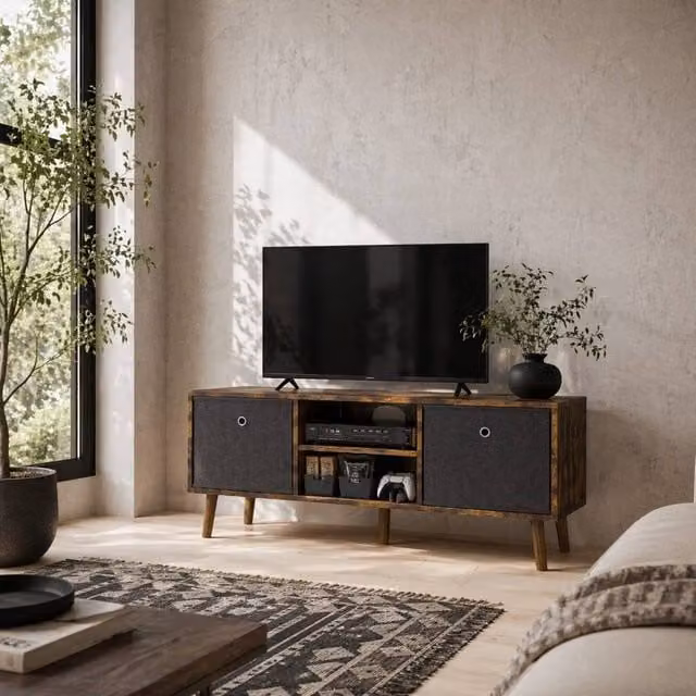 Wyld Haus Dilo Wooden TV Storage Cabinet in Rustic Brown, W/D/H: 110 x 46.5 x 29 cm