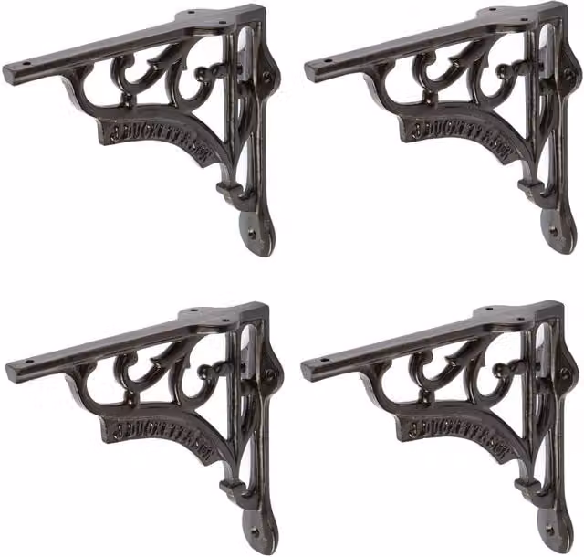 Hammer and Tongs Ornate Iron Shelf Bracket, Matt Black, Pack of 4, Diameter: 15 cm